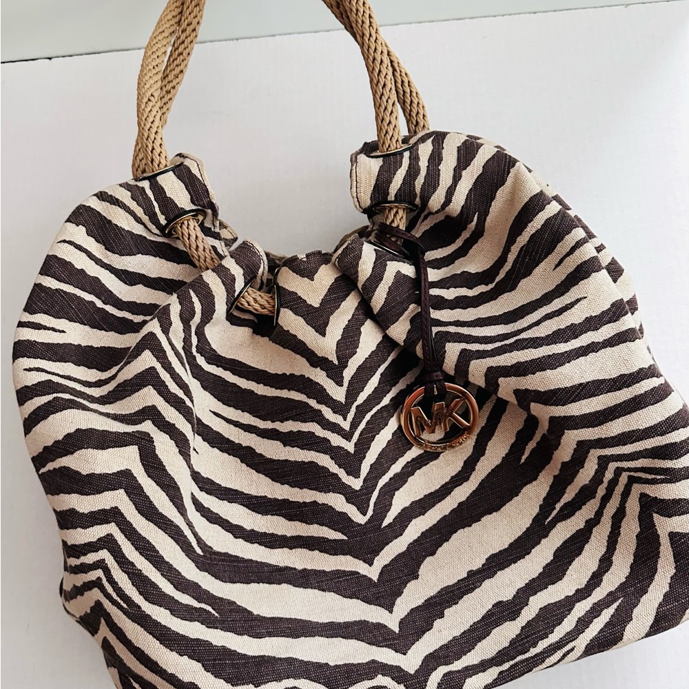 Michael Kors Black and Cream Shoulder Bag with Zebra Print